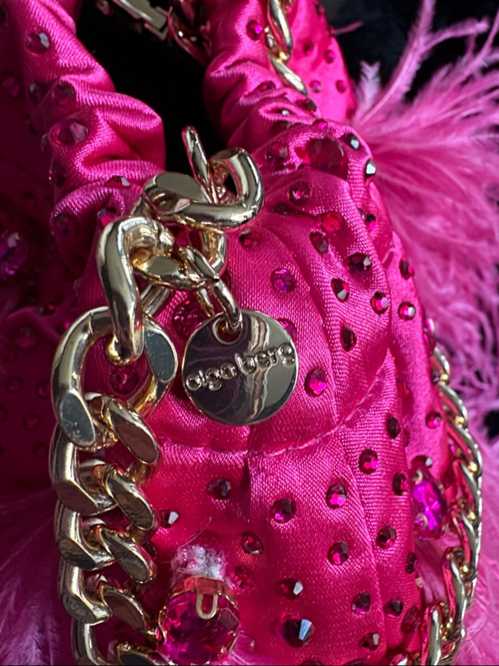 Olga Berg Livvy Fuchsia Feather Pouch NWT - Picture 6 of 11
